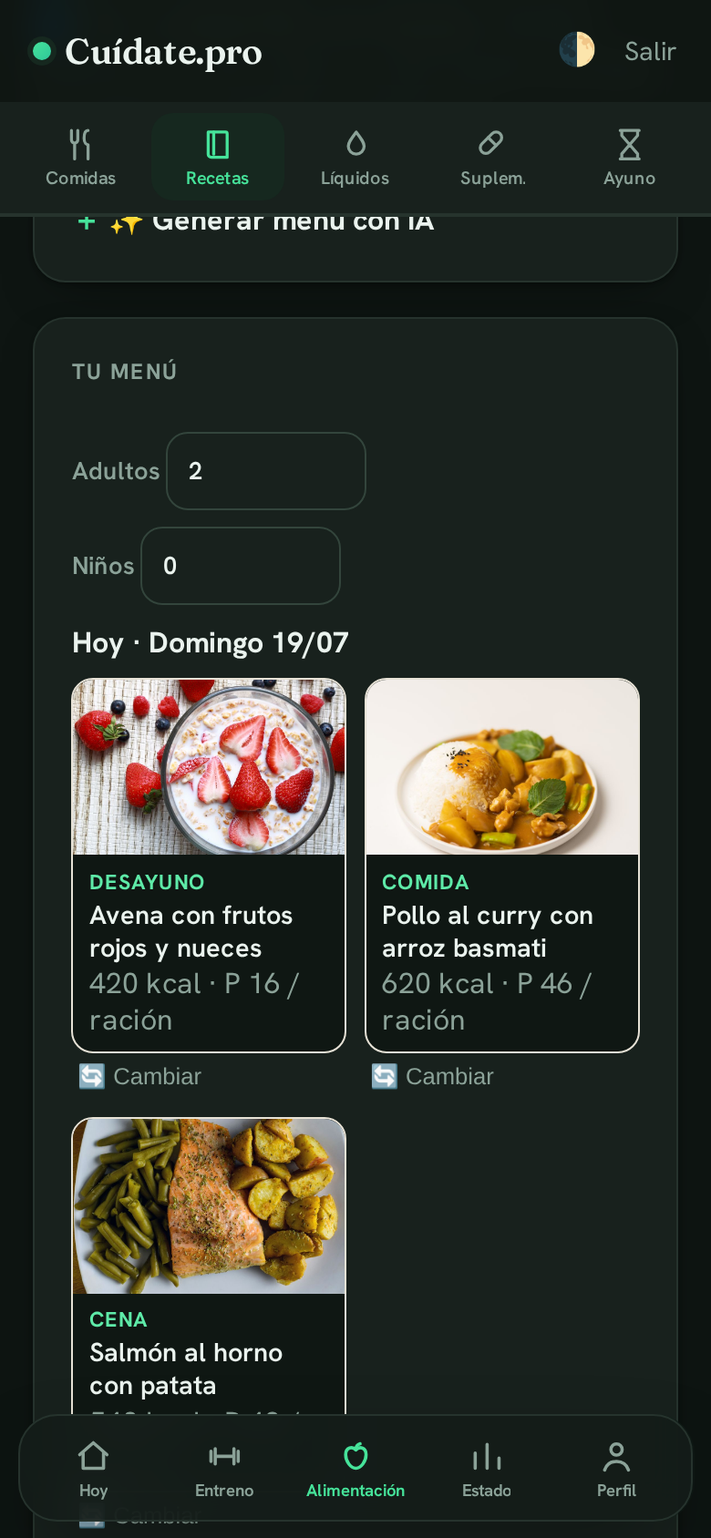 Menú semanal en Cuídate.pro